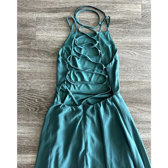 Lulus Strappy To Be Here Forest Green Lace-Up Maxi Dress Size Medium Formal Gown - Picture 5 of 16